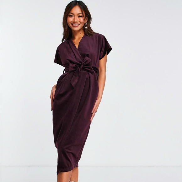 ASOS Dresses & Skirts - Elegant Plum Wrap Dress - kimono sleeve velvet midi dress with wrap tie in plum